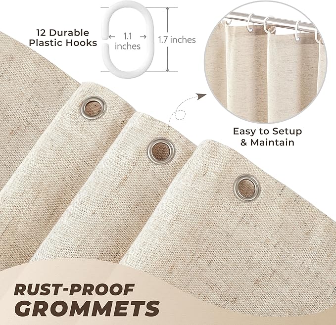 Linen Shower Curtain Boho Beige Shower Curtains for Bathroom Thick Fabric Shower Curtain with Tassels Neutral Shower Curtains Rustic Farmhouse Bath Decor 72 Inch
