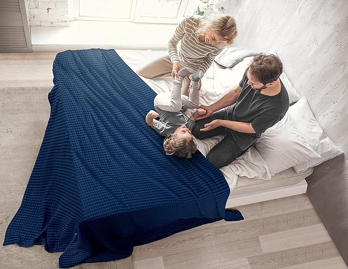 Utopia Bedding 100% Cotton Waffle Weave Blanket King Size for Bed - Lightweight, Breathable Summer Blankets Soft and Cozy, Gifts for Women Home Room Decor (Navy, 90x108 Inch)