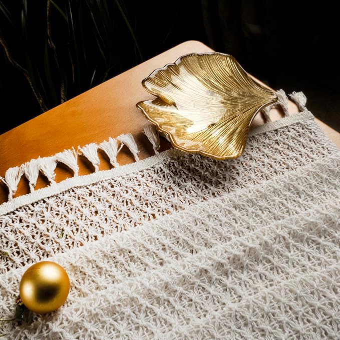 Boho Table Runner for Spring Home Decor Long Farmhouse Rustic Table Runner, Macrame Runner with Tassels for Dining Living Room Bedroom (Table Runner, 14x60 , Lacy Butterfly-Cream)