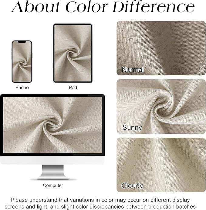 Naturoom Light Tan Linen Shower Curtain, Cloth Textured Fabric Shower Curtain Set with Hooks, Simple Elegant Modern Farmhouse Country Ultra Thick Bath Curtains for Bathroom,Water Repellent,108x72