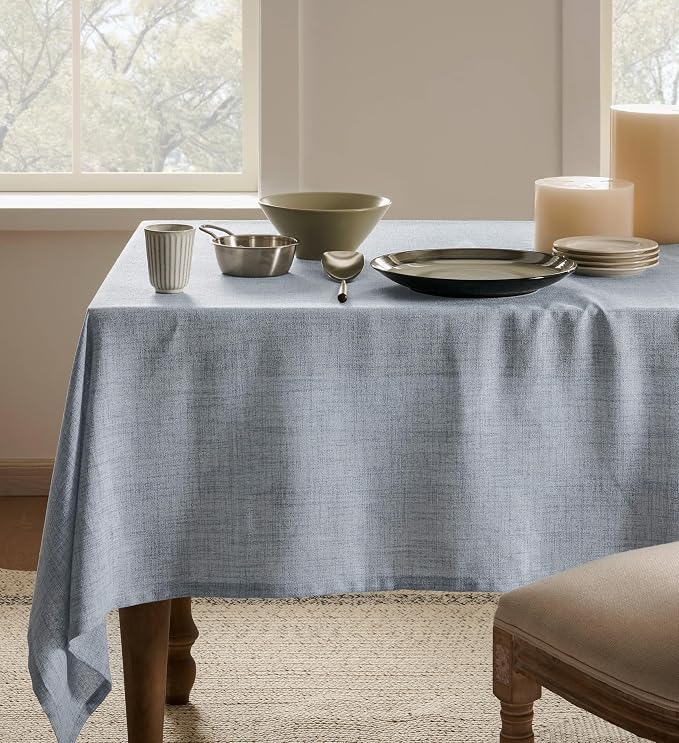 Linen Tablecloth for Rectangle Table 60x104 Inch Blue, Farmhouse Style Blue Tablecloth, Water Resistant Burlap Tablecloths for Dining Table Farmhouse Kitchen
