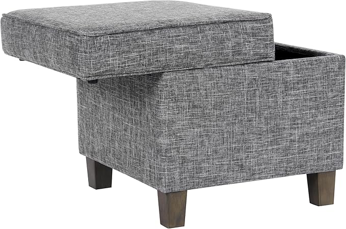 HomePop Home Decor | K7342-F2182 | Classic Square Storage Ottoman with Lift Off Lid | Ottoman with Storage for Living Room & Bedroom, Slate Grey Large