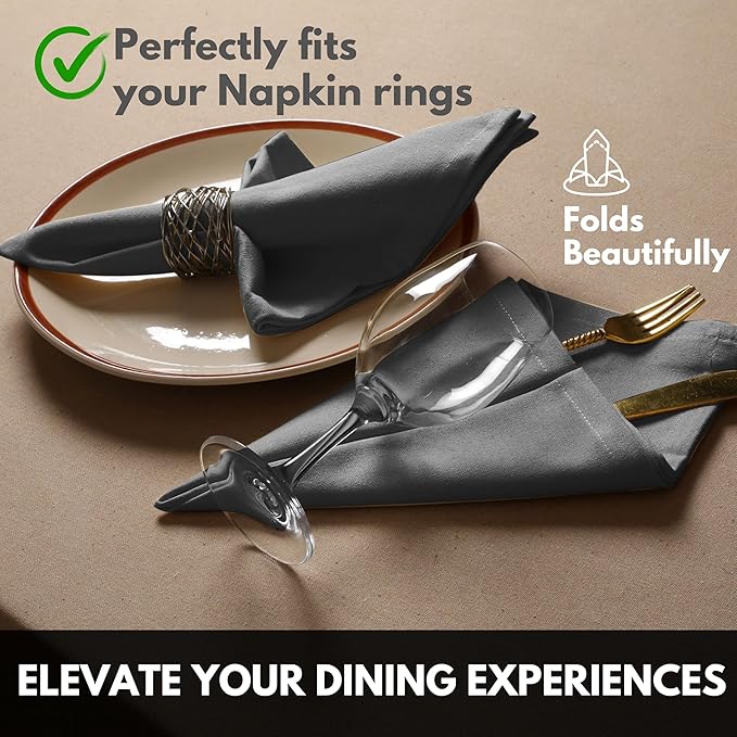 Napkins 100% Cotton Decorative Napkin Washable Cloth Napkins Set of 4 for Home, Wedding, Restaurant, Buffet Party & Camping - Grey (17"x17")