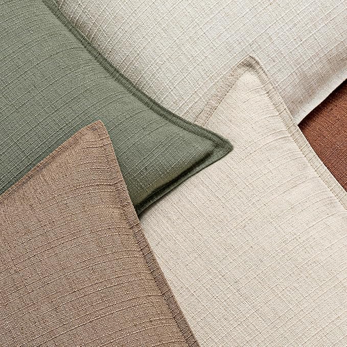 MIULEE Pack of 2 Thick Textured Couch Throw Pillow Covers, Natural Linen Decorative Pillow Covers 16x16, Neutral Cushion Cases for Sofa Bed Living Room Modern Farmhouse Home Decor, No Filling
