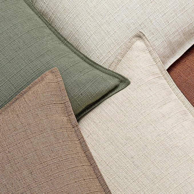 MIULEE Euro Sham Pillow Covers for Bed 26x26, 2 Pack Natural Beige Thick & Textured Decorative Throw Pillow Covers, Neutral Linen Cushion Cases, Modern Farmhouse Home Decor, No Filling