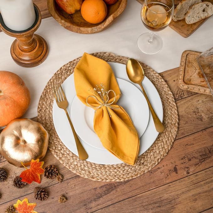 Blue Needles Solid Cloth Napkins Set of 6 Golden Yellow 100% Cotton Dinner Napkins 18x18 inches - Soft, Reusable, Absorbent & Washable, Ideal for Wedding Events Farmhouse Parties Hotel & Everyday Use