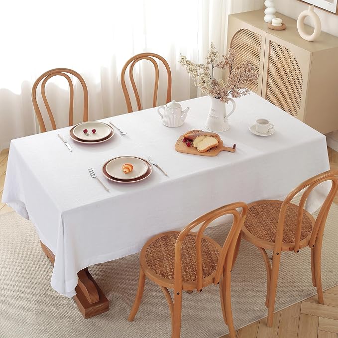 100% Pure Linen Tablecloths 90x132Inches,Rectangle Table Cloth for Dining,Picnic,Weddings and Restaurants,Durable Stonewashed Tablecloths (Re-White, Rectangle - 90 x 132 Inch)