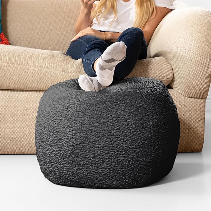 Jaxx Ellis Ottoman Shearling Faux-Lamb Plush Pouf for Modern Interior Design, Small, Black