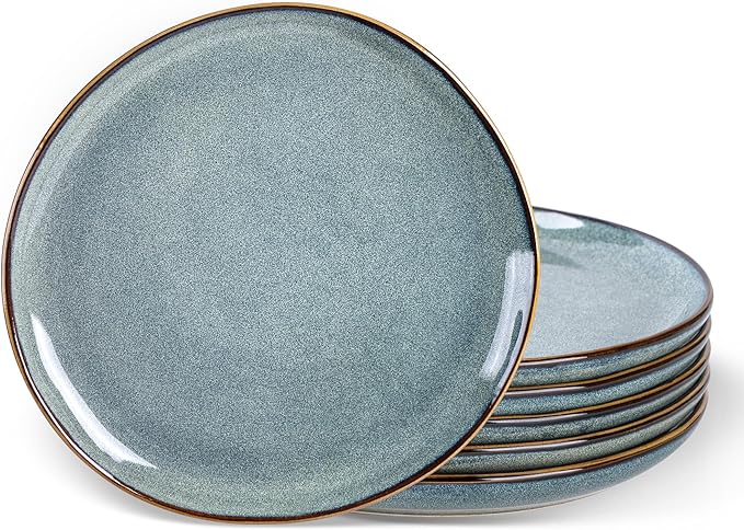 AmorArc Ceramic Dinner Plates Set of 6,10.5 Inch Handmade Reactive Glaze Stoneware Plates,Rustic Shape Dinnerware Dish Set for Kitchen,Microwave & Dishwasher Safe,Scratch Resistant