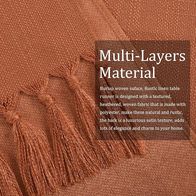 yuboo Terracotta Table Runner 36 Inches - Boho Short Table Runner for Nightstand, Small Coffee Table, Orange Dresser Scarves for End Table, Bedroom, Spring Valentine's Day Home Decor