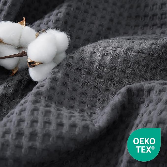 100% Egyptian Cotton Waffle Weave Blanket Twin Size for Bed, 320 GSM - Breathable and Soft for Spring Summer, Lightweight All Season Bed Blanket for Couch, Sofa (66x90 Inches, Dark Grey)