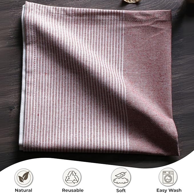 Ramanta Home Cloth Napkins Set of 12 18x18 Inches - Spring Basket Decor Block Striped Dinner Napkins for Easter Farmhouse Wedding, Washable Soft Cotton Durable Table Linen for Everyday Use - Rust