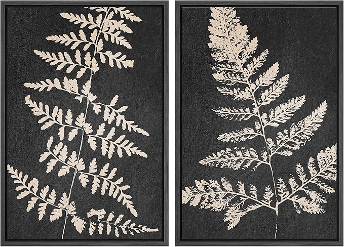 SIGNWIN Canvas Print Wall Art Set Black Tan Forest Fern Plant Leaf Silhouette Nature Wilderness Illustrations Modern Art Rustic Multicolor for Living Room, Bedroom, Office - 24"x36"x2 Black