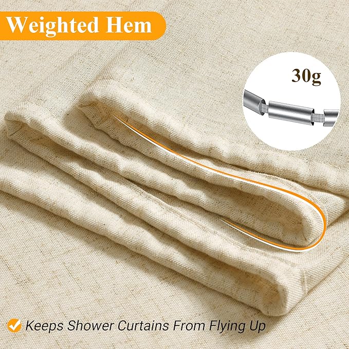Naturoom Beige Linen Shower Curtain, Textured Fabric Shower Curtains for Bathroom Modern Farmhouse Neutral Tone Premium Quality Fabric Bohemian Rustic Cottage Country Bathroom Decor, Cream, 42 x 72