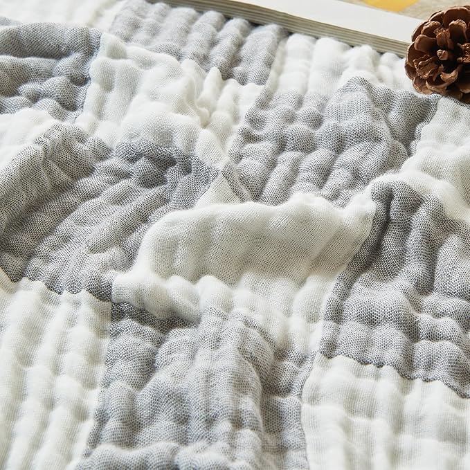 EMME Cooling Muslin Twin XL Blanket - Checkered Lightweight Summer Cotton Blanket of Rayon Derived from Bamboo for Hot Sleepers, Ultra Soft Breathable Gauze