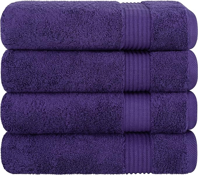 Cotton Paradise 100% Cotton Turkish Towel Set, Soft Absorbent Quick Dry, 4 Piece Bath Towel Set, Violet Purple