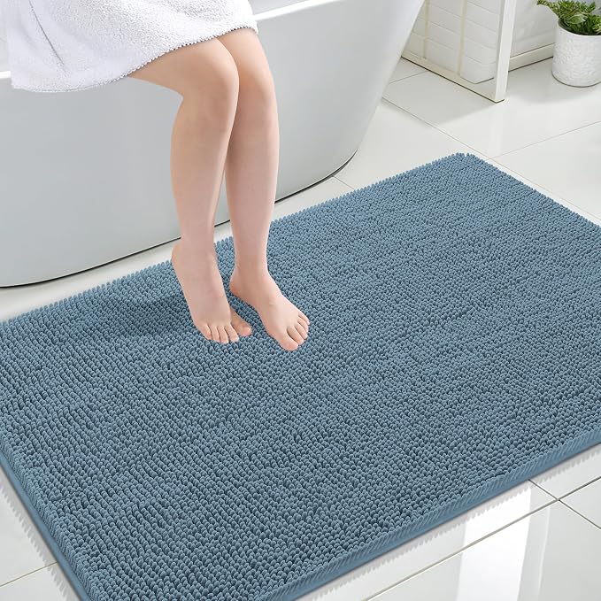 OLANLY Large Bathroom Rugs 47x32, Extra Soft Absorbent Chenille Bath Rugs, Rubber Backing Quick Dry, Machine Washable Bath Mats for Bathroom Floor, Tub and Shower, Home Decor Accessories, Airy Blue