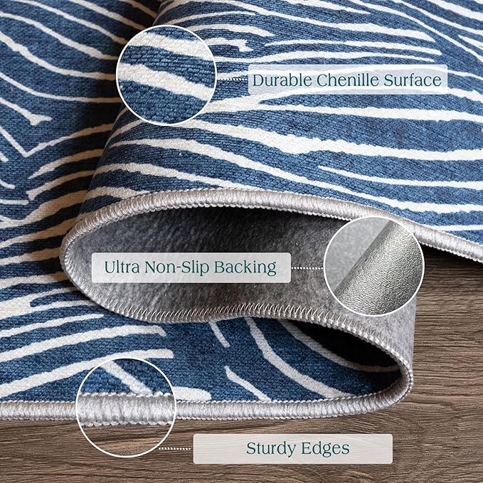 3x5 Modern Entry Rug - Small Washable Indoor Outdoor Mats for Front Door Non-Slip Porch Rug Blue White Ocean Wave Striped Throw Rugs for Living Room Bedroom Entryway Kitchen Office Porch Decor