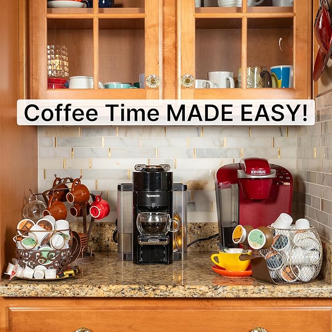 Made Easy Kit Coffee Pod Basket Organizer Practical Decoration - Compatible with Keurig K-Cup Pods & Capsules - Home Cafe Bar Decor Useful Kitchen Countertop Freestanding (Snail)