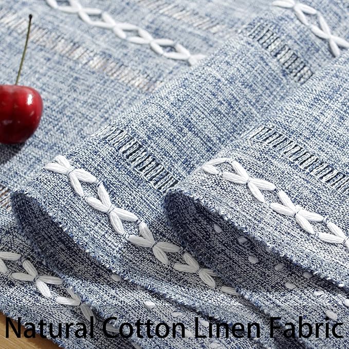 Rustic Boho Table Runner, Farmhouse Table Runners 72 Inches Long for Kitchen Dining Room, 13x72 Inches, Blue Lines