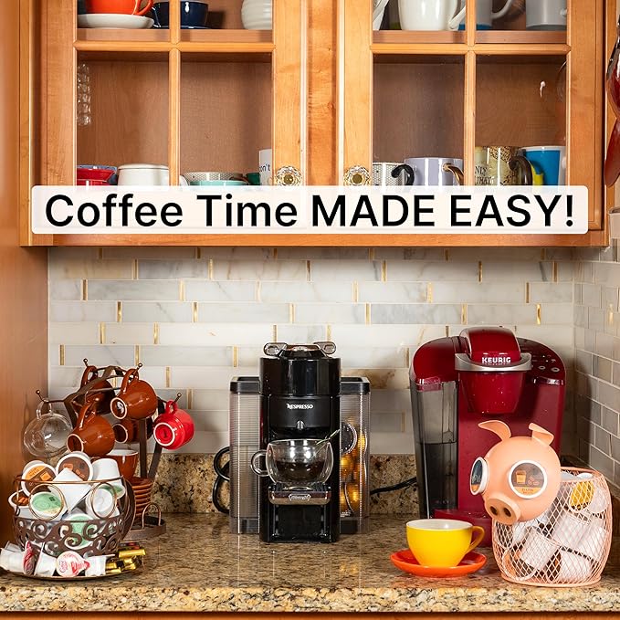 Made Easy Kit Coffee Pod Basket Organizer Practical Decoration - Compatible with Keurig K-Cup Pods & Capsules - Home Cafe Bar Decor Useful Kitchen Countertop Freestanding (Pig Pink)