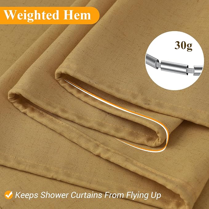 Naturoom Gold Linen Shower Curtains 78 Inches Long, Tall Country Boho Farmhouse Shower Curtains for Bathroom Natural Cloth Weighted Fabric Bath Curtain with Hooks, 72x78