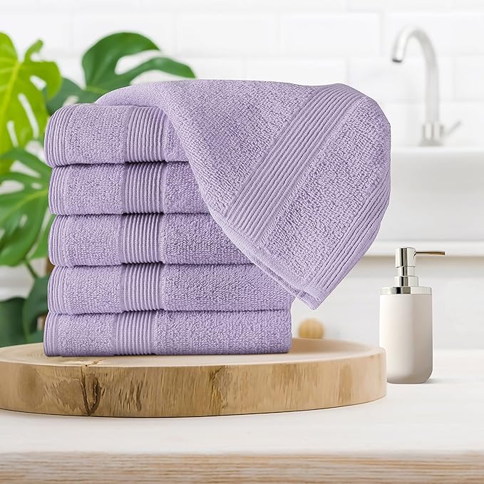 Belizzi Home Ultra Soft 6-Piece Hand Towel Set 16x28-100% Ringspun Cotton - Durable & Highly Absorbent Hand Towels - Ideal for use in Bathroom, Kitchen, Gym, Spa & General Cleaning - Purple