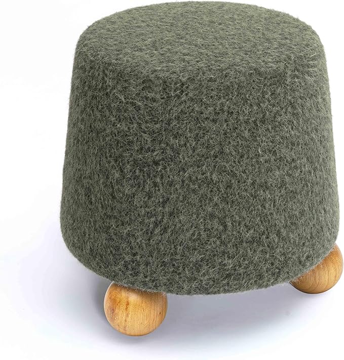 First of a Kind Living Room Ottoman in Forest Green Faux Mohair - Modern Bedroom Ottoman with Spherical Solid Wood Legs - Fiber-Wrapped Foam - Easy Clean, Minimal Assembly