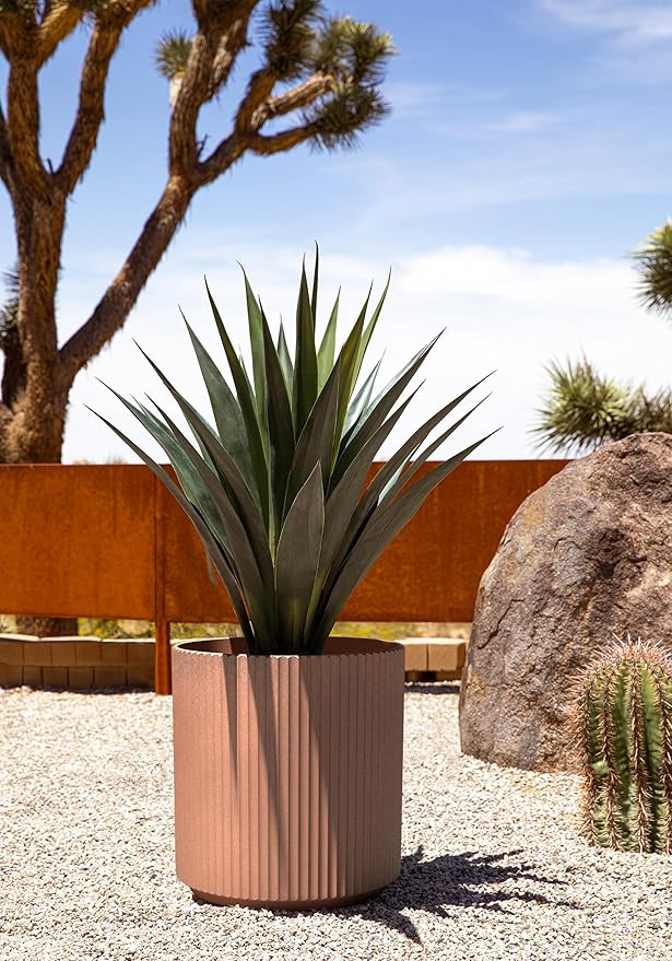 Veradek Demi Series Round Planter for Porch, Patio, Backyard | Durable Plastic-Stone Composite Material | Modern Décor for Tall Plants, Flowers