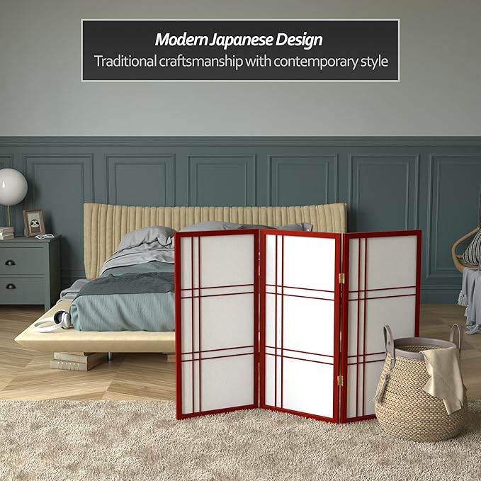 3 ft. Short Double Cross Shoji Screen - Rosewood - 3 Panels