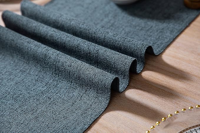 ZeeMart Blue Table Runners 108 Inches Long, Burlap Linen Style Rustic Farmhouse Table Runner, Long Boho Dining Table Runner, 13x108 Inches, Blue