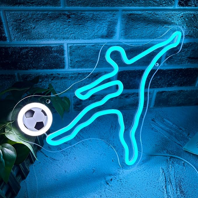 Allball Soccer Neon Sign, Football Neon Light USB Powered, for Football Player LED Sign Man Cave Youth Soccer Trophies Theme Party Room Bedroom Decor Birthday Gifts(15.7 * 10.6 In)(Side kick style)