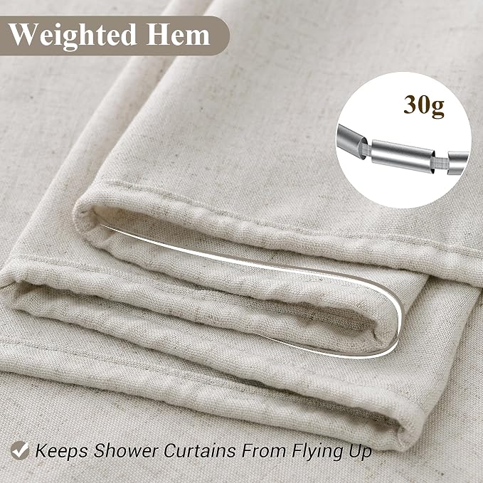 Naturoom Oatmeal Linen Shower Curtain, Cloth Textured Fabric Shower Curtain Set with Hooks, Simple Elegant Modern Farmhouse Country Ultra Thick Bath Curtains for Bathroom,Water Repellent,72x96