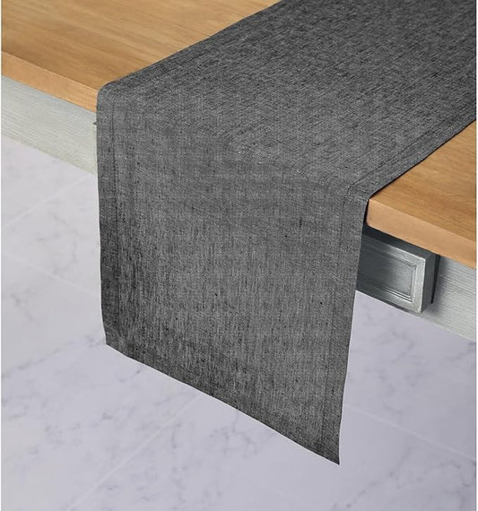 Solino Home Linen Table Runner 120 Inches Long - Athena, 100% Pure Linen Charcoal Grey 14 x 120 Inch Table Runner for Dining