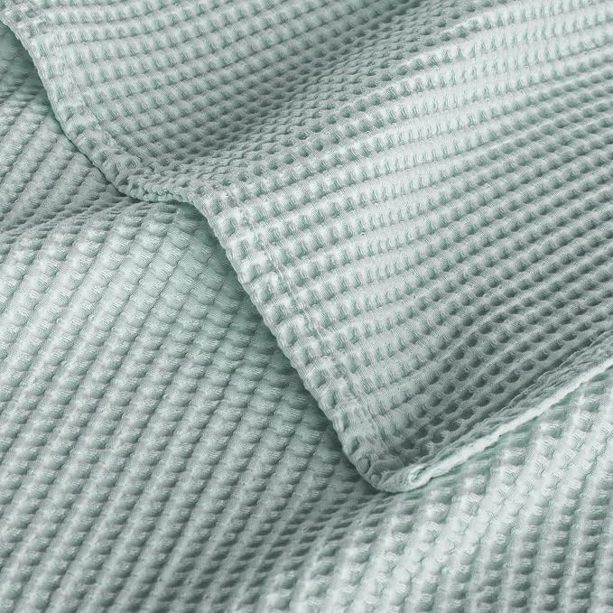 Exclusivo Mezcla 100% Cotton Waffle Throw Blanket for Couch, Sofa, Lightweight and Breathable Gauze Muslin Blanket for Summer, Moisture-Wicking, Home Decor, 50"x70", Celadon