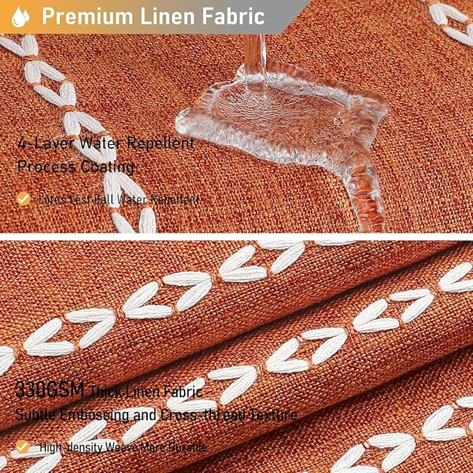 BTTN Boho Shower Stall Curtain - 48x72 Narrow Farmhouse Linen Ultra Thick Tassel Fabric Shower Curtain Set with 8 Hooks, Half Striped Camper RV Modern Country Shower Curtains for Bathroom - Orange