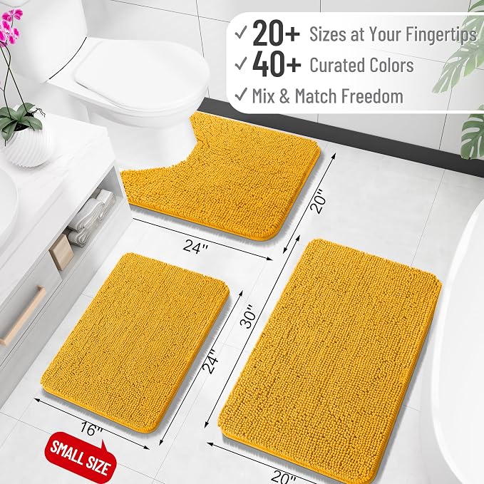 OLANLY Toilet Rugs U-Shaped 24x24, Extra Soft Absorbent Chenille Contour Bathroom Rugs for Toilet, Dry Quickly, Machine Washable, Non-Slip Bath Mat, Golden Yellow