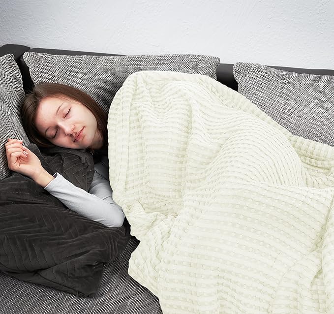 Utopia Bedding 100% Cotton Waffle Weave Blanket Queen Size for Bed - Lightweight, Breathable Summer Blankets Soft and Cozy, Gifts for Women Home Room Decor (Ivory, 90x90 Inch)