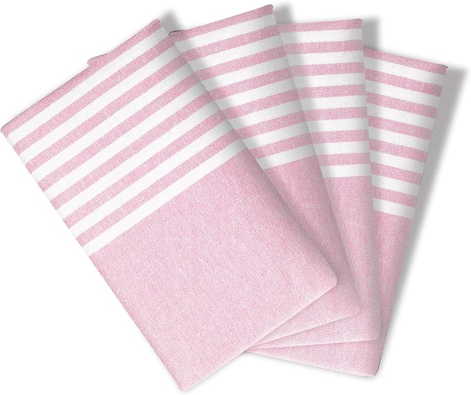 Pink Stripe Cloth Napkins 4 Pack, 18x18 Inches, 100% Cotton, Machine Washable Table Linen, Durable, Reusable Fabric for Everyday Meals, Farmhouse, Spring Easter Dining, Baby Pink