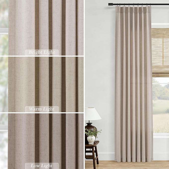 Aersas Taupe Burlywood Pinch Pleated Linen Curtains 84 Inches Long 2 Panels Set for Living Room Bedroom Dining Pinch Pleat Back Tab Light Filtering Boho Farmhouse Window Curtain 84 Inch Length