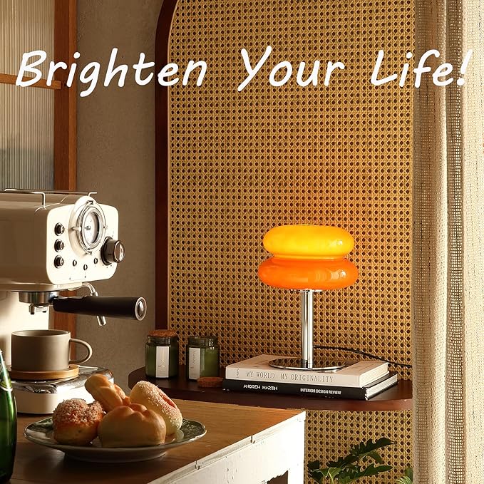Glivpny Mushroom Lamp Table Lamp for Night Stands,Mid Century Modern Desk Lamps for Bedroom, Vintage Dimmable Bedside Small Cute Lamps, Cool Aesthetic House Warming Gifts New Home Decor(Orange Red)