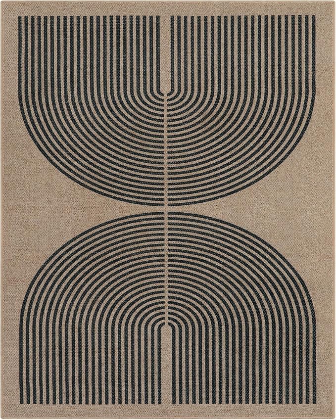 Lahome Enfys Modern Rainbow Easy Jute Carpet, 8x10 Living Room Rugs Indoor Outdoor Patio Dining Room Rug, Contemporary Farmhouse Non Slip Non Shedding Carpet for Deck Backyard