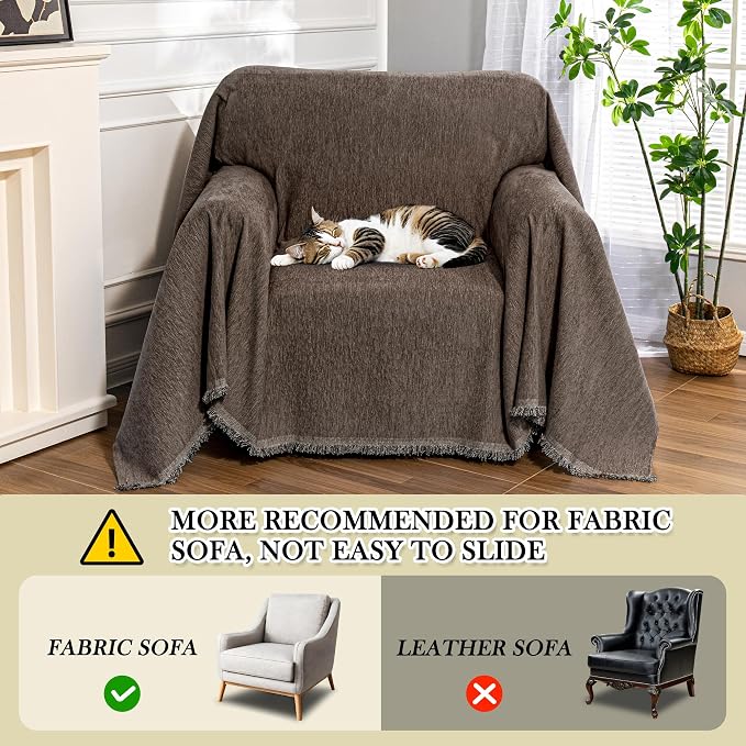MEETSKY Oversized Chair Cover Small Couch Cover Chair Covers Armchair for Dog Sofa Throw Cover for Sofa Single Recliner, Chenille Sofa Slipcovers for Pets, 71" x 91", Dark Chocolate