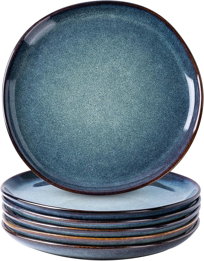 AmorArc Ceramic Plates Set of 6, 8.5 Inch Handmade Reactive Glaze Stoneware Plates set for Dessert, Salad, Appetizer,Dinner, Microwave & Dishwasher Safe, Scratch Resistant