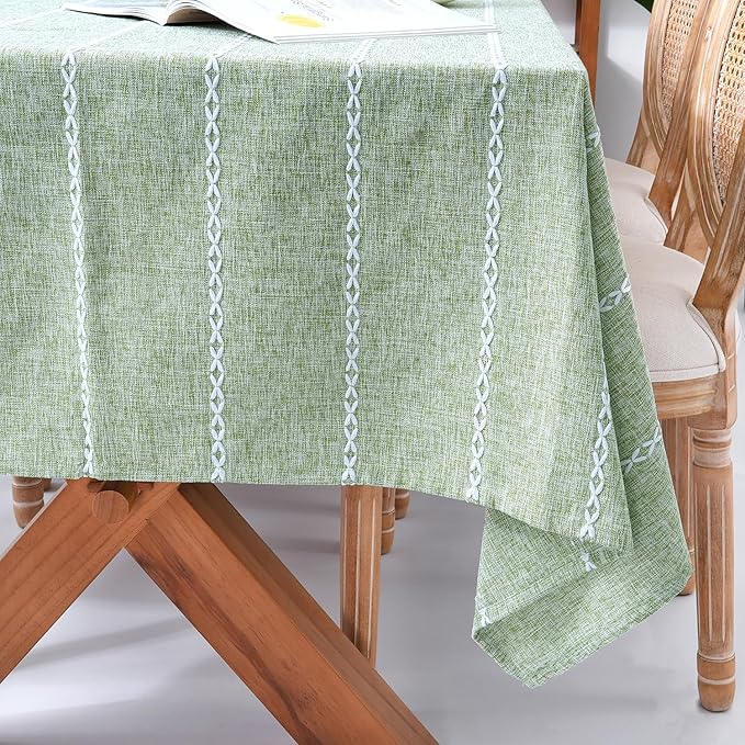 Chassic Rectangle Tablecloth 60 x 120 Inch, Farmhouse Boho Linen Table Cloths, Wrinkle Free & Washable Tablecloths for Dining Tables, Spring Kitchen Decor – Sage Green