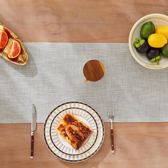 ZeeMart Rustic Cotton Linen Table Runner, 13x90 Inches Light Grey, Farmhouse Style Grey Table Runners 90 Inches Long, Washable Kitchen Dining Table Decoration for Home Party Decor