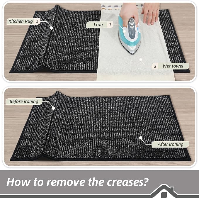 BEQHAUSE Kitchen Rugs 20"x32", Non-Slip Kitchen Mats for Floor, Super Absorbent and Stain Resistant Kitchen Rugs, Machine Washable Rugs for Kitchen, Hallway, Laundry & Sink, Black