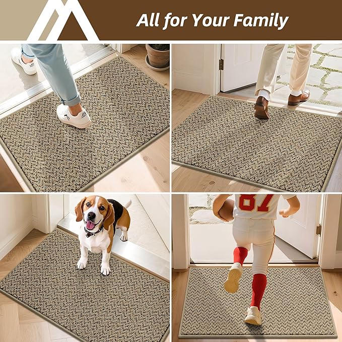 COSY HOMEER Door Mat 20" x 32", Non Slip Absorbent Entryway Rugs, Dirt Trapper Doormats, Washable Entrance Mats, Low Pile Welcome Floor Mat for Front Back Door and Entry Mats,Taupe