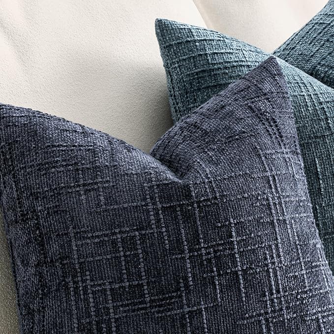 MIULEE Textured Throw Pillow Covers Thick Chenille Decorative Pillows Navy Blue 20x20 Inch Set of 2 Modern Boho Farmhouse Home Decor Neutral Cushion Covers for Couch Sofa Living Room Bedroom