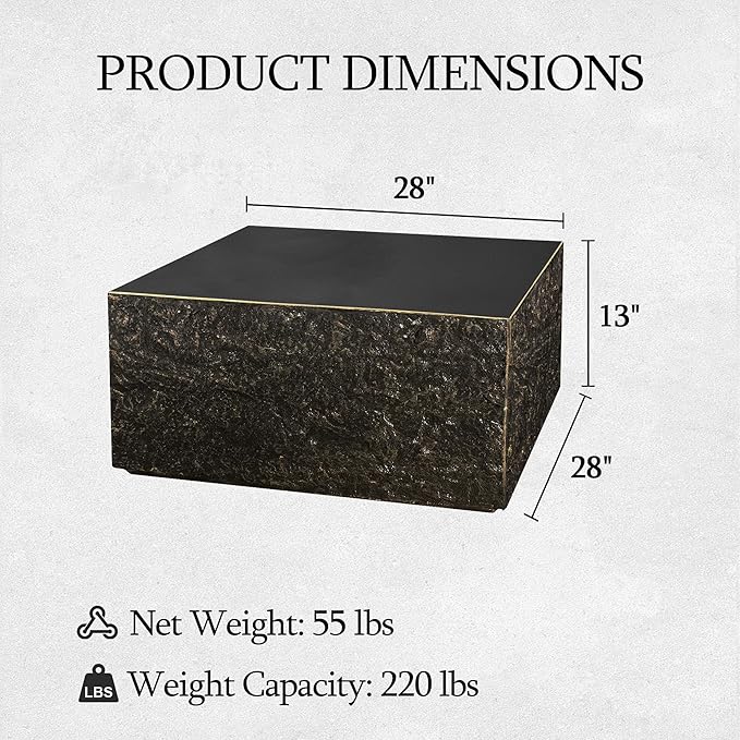 UPHA 28" Square Outdoor Coffee Table, Modern Hollow Concrete Patio Table, Small Minimalist Low Accent Table for Living Room, Balcony, Deck, Backyard, Bronze